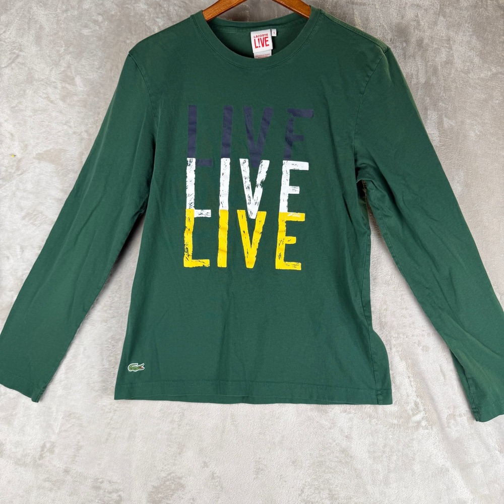 Lacoste LIVE Mens Green Graphic Long Sleeve T-Shirt Size 5 Large L!VE Logo Tee